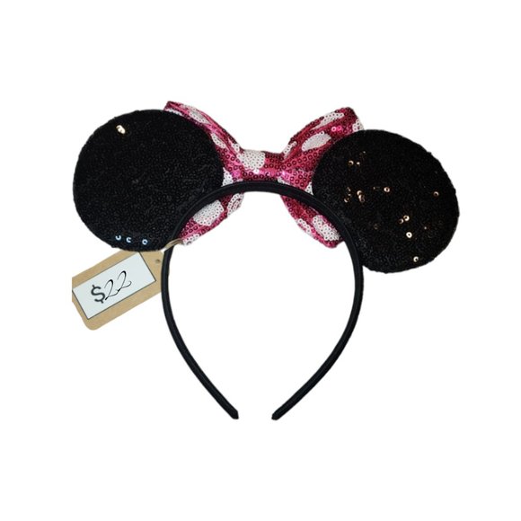 NWT 'Deep Magic' Classic Mouse Ears Headband w/Pink and White Polka Dot Bow - Picture 6 of 7